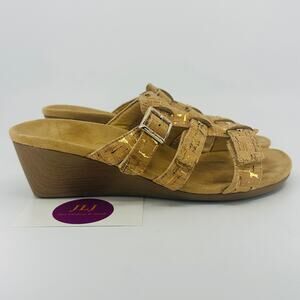 Vionic Women's Radia Cork Adjustable Three Strap Wedge Comfort Sandals Size 6
